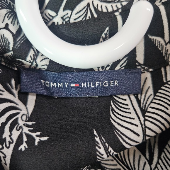 Tommy Hilfiger Shirt Top women Large Button Up Floral Black White Work - Picture 4 of 10